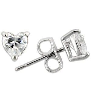 New 925 Sterling Silver Rhodium Finish Clear CZ Hearts Studs Earrings Small 5mm